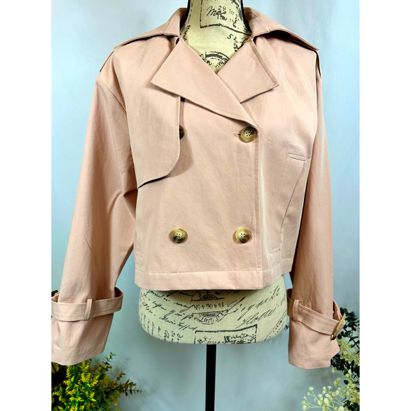 Elodie Eleanor Cropped Buckle Cuff Trench Coat Baby Pink size M - Picture 4 of 12